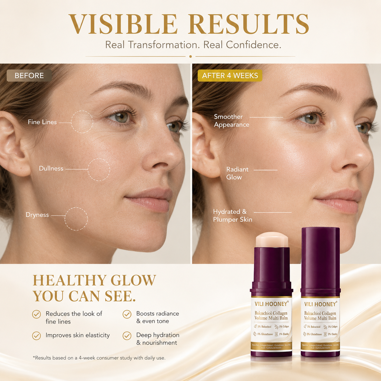 Bakuchiol and collagen face balm for smooth, plump-looking skin by Vili Hooney