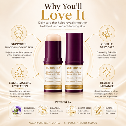 Vili Hooney Bakuchiol Collagen Multi Balm applied to skin for a radiant finish